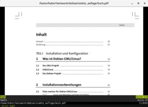Abbildung 11: Benutzer steuern Zathura &uuml;ber die Tastatur. Das Programm beherrscht Tab-Completion und zeigt am unteren Fensterrand Statusmeldungen.