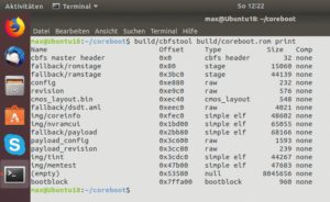 Abbildung 2: Das Coreboot-Dateisystem-Werkzeug »cbfstool« gibt bei seinem Aufruf verschiedene Informationen aus und listet unter anderem eine Fallback Payload auf.