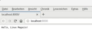 Abbildung 2: Im Browser sieht der Anwender nach dem Start von Rocket einen freundlichen Gru&szlig;.