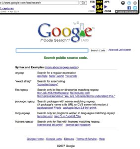 Abbildung 1: So sah anno 2007 die Seite von "Google Code Search" aus.