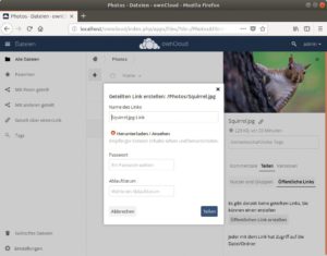 Abbildung 5: … reißt Owncloud dazu ein eigenes Fenster auf.