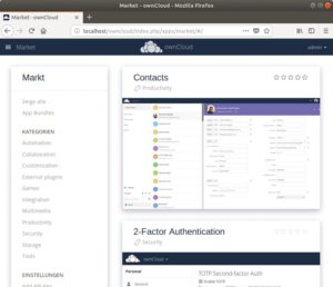 Abbildung 9: Zur Installation der Apps genügen in Owncloud …