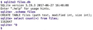 Abbildung 3: Nach dem Lauf des Indexers liegen mehr als eine Million Datei-Einträge in der SQlite-Datenbank.
