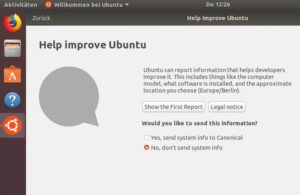 Abbildung 3: Ubuntu fragt neue Nutzer nach dem ersten Login, ob sie einer Datensammlung zustimmen. Um das Feature gab es im Vorfeld einige Aufregung.