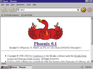 Abbildung 2: Phoenix hie&szlig; der Vorl&auml;ufer von Firefox. &copy; http://www.andrewturnbull.net/mozilla/historyfx.html