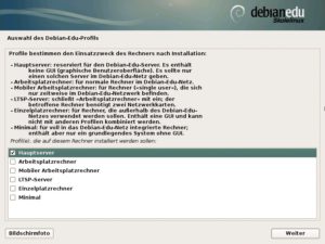 Abbildung 1: Skolelinux l&auml;uft auf Einzelplatzrechnern genauso wie in einem gr&ouml;&szlig;eren Rechnerverbund. Im Installer entscheiden sich Benutzer f&uuml;r ein Profil.