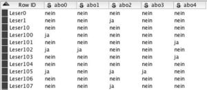 Abbildung 3: Die aus Json erzeugte Tabelle mit Informationen darüber, welcher Leser welches Abonnement abgeschlossen hat.