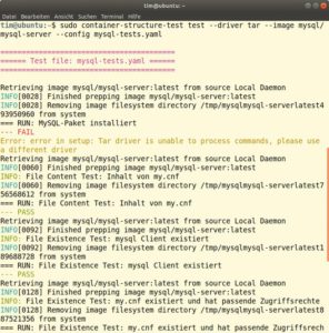 Abbildung 2: Darf das Testwerkzeug den Container nicht starten, verzögert das Verpacken in ein Tar-Archiv die Tests nicht nur erheblich, auch das Ausführen von Kommandos schlägt fehl.