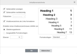 Abbildung 8: Das Inhaltsverzeichnis lässt sich nachträglich neu formatieren.