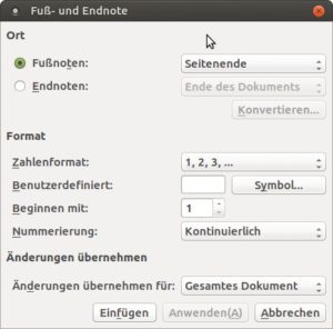 Abbildung 12: Auch WPS Writer verfügt über einen komfortablen Dialog zur Fußnotengenerierung.