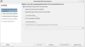 Abbildung 2: Der Assistent in Libre Office führt durch alle Arbeitsschritte beim Erzeugen eines Serienbriefs.