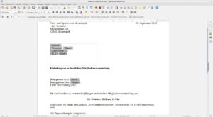 Abbildung 4: Libre Office zeigt die Positionen des Adressblocks und der Anrede im Text an.