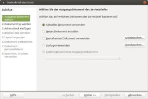 Abbildung 6: Der Serienbrief-Assistent von Open Office verfügt über etwas umfangreichere Möglichkeiten.