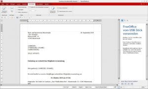 Abbildung 10: Im Textdokument erscheinen Feldnamen bei Free Office in geschweiften Klammern.