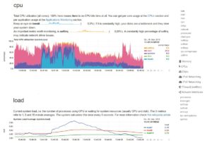 Abbildung 1: Ein beliebiger Browser stellt das Netdata-Dashboard dar, das sehr viele Messwerte visualisiert.