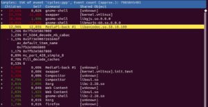 Abbildung 2: Perf misst die Performance des Standardbrowser mit »perf report --sort=comm,dso«.