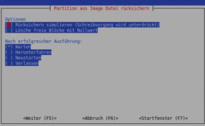 Abbildung 7: F&uuml;r die R&uuml;cksicherung bietet Partimage nur wenige Optionen an.