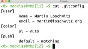Abbildung 3: Diese einfachen Settings in der Konfigurationsdatei ».gitconfig« sind ausreichend, um Ross und Reiter zu benennen.