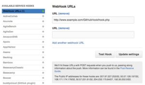 Abbildung 4: Webhooks bieten die Möglichkeit, beim Einchecken eines Commit eine URL aufzurufen.