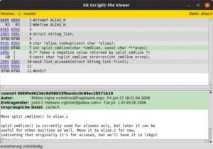 Abbildung 3: Git-Gui kann einzelne Dateien in diesem File Viewer anzeigen, der zudem eine interaktive Blame-Ansicht bietet.
