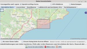 Abbildung 4: Josm lädt lediglich einen kleinen Ausschnitt der markierten Karte herunter.