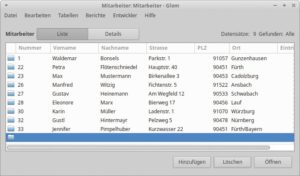 Abbildung 5: Auch die Tabellenansicht kommt in Glom ohne Schnickschnack aus.