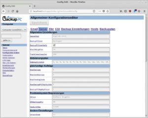 Abbildung 3: Die Konfiguration bei Backup PC gelingt über ein Webinterface. Wie hier unter anderem zu sehen ist, sichert der Server die Daten standardmäßig im stündlichen Rhythmus.