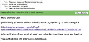 Abbildung 1: Mailvelope verschlüsselt seine Authentifizierungsmails auf Wunsch mit dem eigenen Public Key.