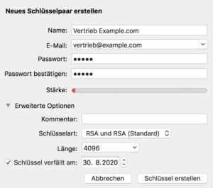 Abbildung 2: Einen neuen Key für die Vertriebsabteilung erzeugen.