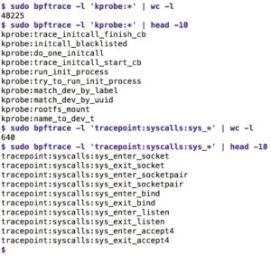 Abbildung 2: Eine Auswahl von Tracepoints und Kprobes im Linux-Kernel, die BPFtrace anzapfen kann.