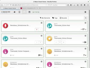 Abbildung 6: In der Übersicht listet die Z-Way-Oberfläche alle in das Z-Wave-Netz eingebundenen Geräte auf. Dort lassen sich auch Aktionen von Hand ausführen.