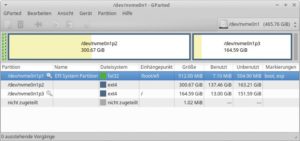 Abbildung 1: Gparted zeigt an, in welchem Modus ein Computer arbeitet.