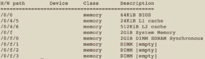 <a href="#artRef-f1">Abbildung 1</a>: Lshw diagnostiziert, dass in den vier DIMM-B&auml;nken von Charlys Firewall lediglich ein einsamer 2-GByte-Riegel steckt.