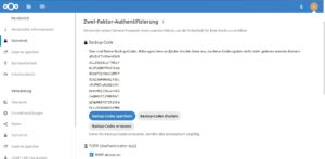 <a href="#artRef-f3">Abbildung 3</a>: Beim 2FA-Setup generiert der Nutzer Backup Codes. Quelle: Nextcloud