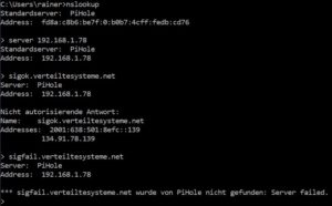 <a href="#artRef-f4">Abbildung 4</a>: Unter Windows pr&uuml;ft der Admin mit Nslookup und einer Testadresse, ob DNSSEC zum Einsatz kommt. Falls nicht, liefert die Anfrage f&uuml;r <a href="http://sigfail.verteiltesysteme.net" target="_blank">http://sigfail.verteiltesysteme.net</a> eine IP-Adresse, da die fehlerhafte Signatur nicht gepr&uuml;ft wird.