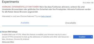 <a href="#artRef-f6">Abbildung 6</a>: Der Anwender muss DoH in den experimentellen Funktionen unter &raquo;chrome://flags&laquo; aktivieren.