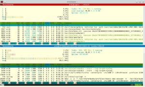 <a href="#artRef-f8">Abbildung 8</a>: Dank der Gruppenfunktion sendet Terminator einen einmal abgesetzten Befehl (hier »htop«) simultan über mehrere virtuelle Terminals an mehrere per SSH verbundene Rechner.