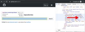<a href="#artRef-f2">Abbildung 2</a>: Das Abfragefeld der Github-Volltextsuche &uuml;ber alle Repositories h&ouml;rt auf den Namen &raquo;q&laquo;.