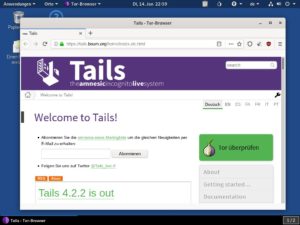 <a href="#artRef-f2">Abbildung 2</a>: Tails 4.2.2 vereinfacht Systemupgrades und enthält neben den PDF Redact Tools, auch Tesseract OCR sowie Ffmpeg.