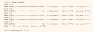 <a href="#artRef-f4">Abbildung 4</a>: Tensorflow verarbeitet Daten in mehreren Läufen und gibt am Ende die Akkuratesse an, mit der es die gestellte Aufgabe nun vollziehen kann. Quelle: Tensorflow