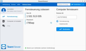 <a href="#artRef-f10">Abbildung 10</a>: Das Fenster von Teamviewer ist intuitiv zu bedienen.