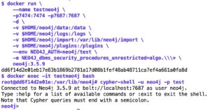 Abbildung 3: Docker-Kommandos holen Neo4j vom Netz, starten den Server in einem Container und &ouml;ffnen die interaktive Cypher-Shell.