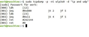 Abbildung 1: Das Netzwerk-Tool Tcpdump setzt auf eBPF und zeigt auch den Bytecode der Programme an.