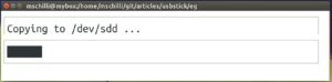 Abbildung 3: Der Kopiervorgang hat begonnen. Ein Fortschrittsbalken zeigt an, wie viele Bytes der ISO-Datei schon auf den Stick kopiert wurden.