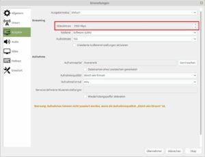 Abbildung 5: Die vom Nutzer gewählte Bitrate entscheidet auch über die Qualität der Aufnahme und des Streams.