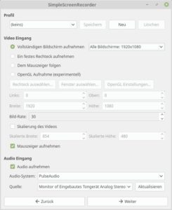 Abbildung 6: Beim SimpleScreenRecorder hilft ein Assistent dem Anwender bei seinen ersten Gehversuchen.