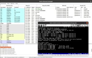 Abbildung 3: Das Bochs-GUI zeigt Registerinhalte, disassemblierten OS-Code und ausgewählte Inhalte an (hier die GDT).