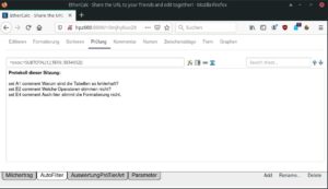 Abbildung 6: Ethercalc protokolliert Kommentare und zeigt sie in einer Tabelle an.