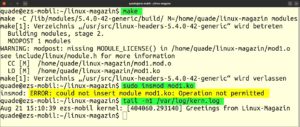 Abbildung 1: Das Kernel-Modul editieren, generieren und laden.