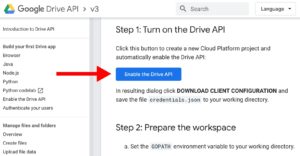 Abbildung 4: Mit einem Klick aktivieren Entwickler die API auf Google Drive.